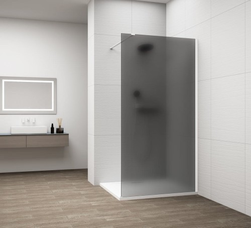 ESCA WHITE MATT jednoczęściowa kabina przysznicowa Walk-In, montaż przy ścianie, szkło dymione mat, 1500 mm