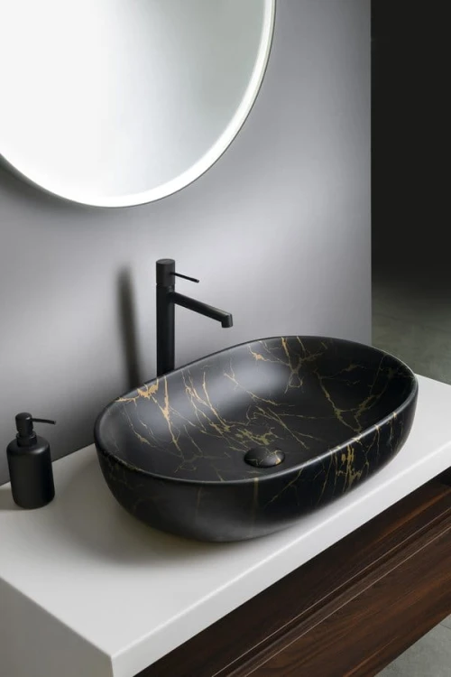 CALEO umywalka ceramiczna nablatowa, 60x42cm, marmur portoro #2