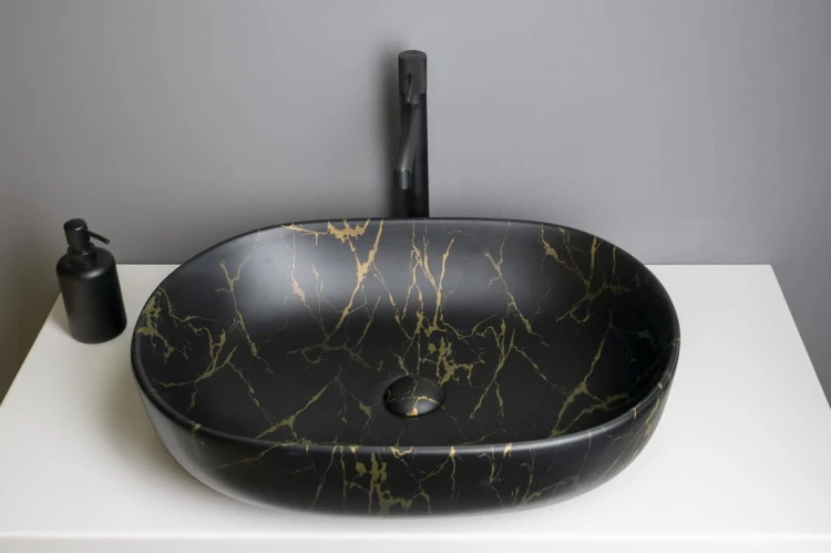 CALEO umywalka ceramiczna nablatowa, 60x42cm, marmur portoro #3
