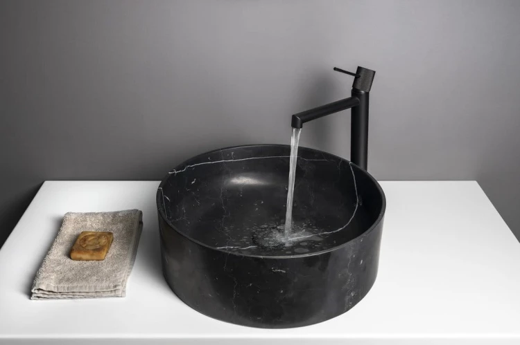 BLOK kamienna umywalka nablatowa, średnica 40cm, czarny mat Marquin #7