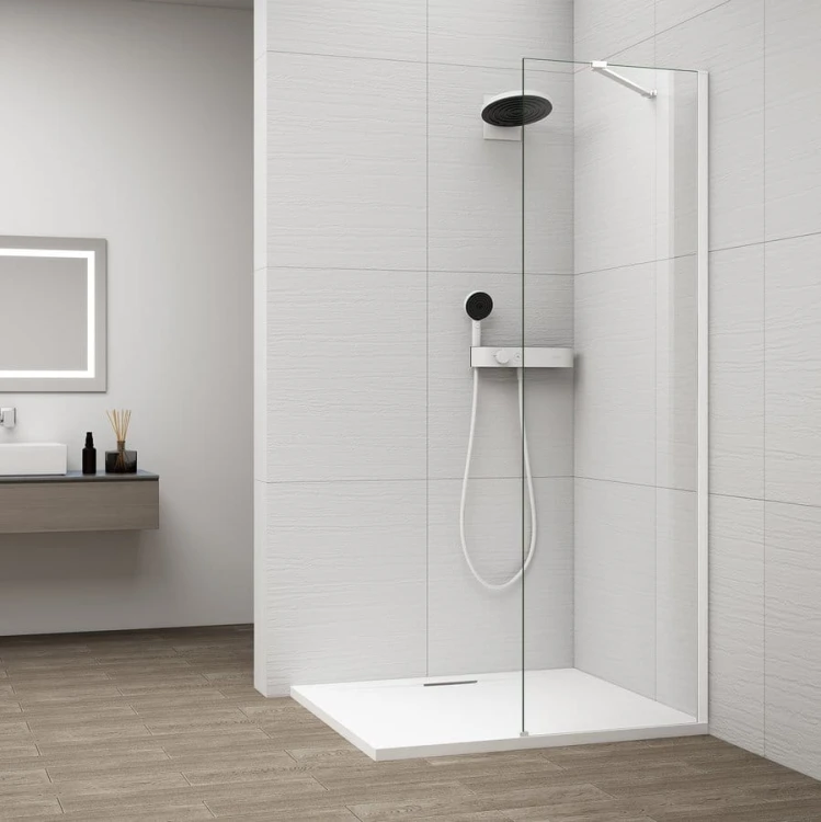 ESCA WHITE MATT jednoczęściowa kabina przysznicowa Walk-In, montaż przy ścianie, szkło czyste, 300 mm