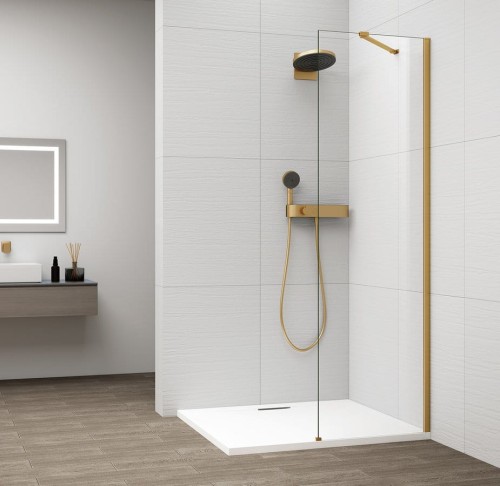 ESCA GOLD MATT jednoczęściowa kabina przysznicowa Walk-In, montaż przy ścianie, szkło czyste, 500 mm