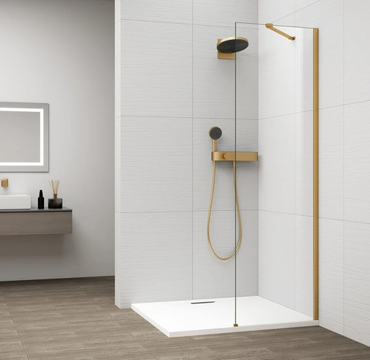 ESCA GOLD MATT jednoczęściowa kabina przysznicowa Walk-In, montaż przy ścianie, szkło czyste, 500 mm