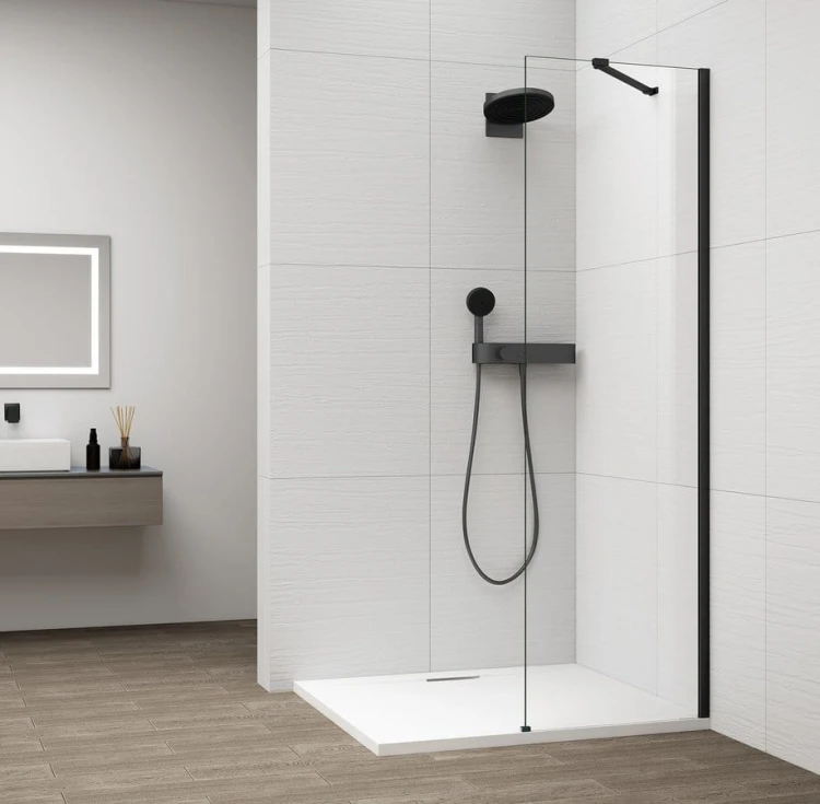 ESCA BLACK MATT jednoczęściowa kabina przysznicowa Walk-In, montaż przy ścianie, szkło czyste, 600 mm