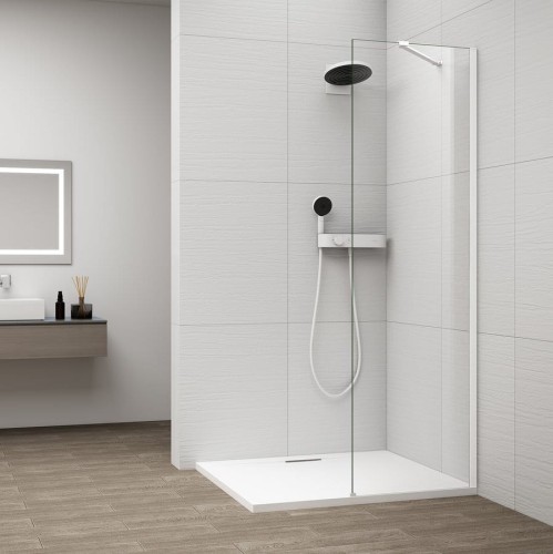 ESCA WHITE MATT jednoczęściowa kabina przysznicowa Walk-In, montaż przy ścianie, szkło czyste, 600 mm