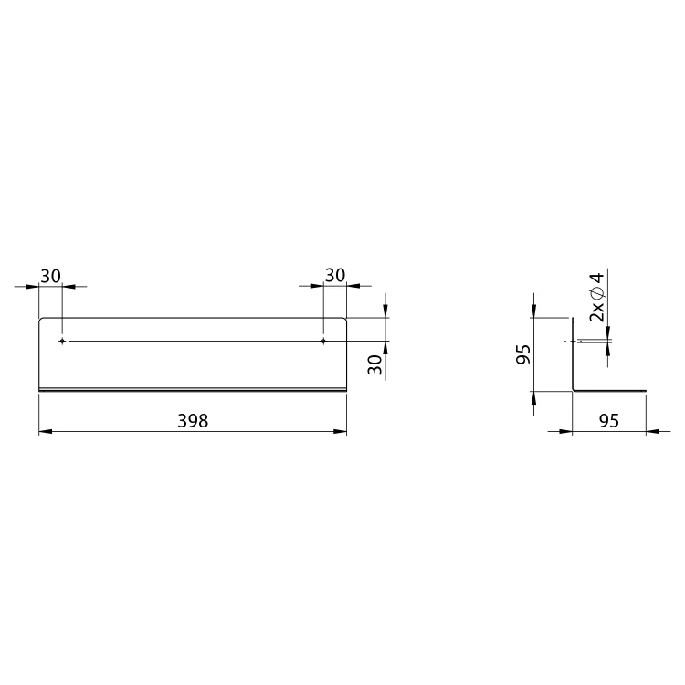 Rysunek techniczny - Półka 398x95x95mm, czarny mat