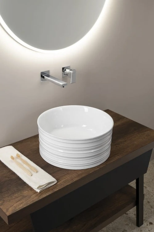 ALETTE ceramiczna umywalka nablatowa, wysoka, średnica 41cm, biały #2