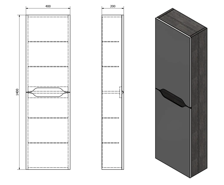 Rysunek techniczny - WAVE szafka wysoka 40x140x20cm, biała/dąb cuneo