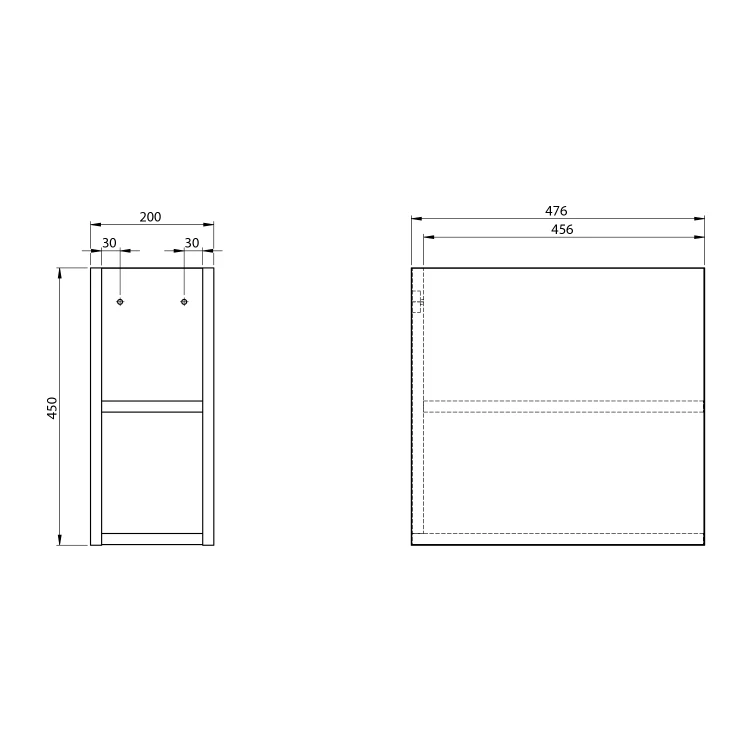 Rysunek techniczny - WAVE szafka wisząca dolna 20x45x47,8cm, dąb srebrny