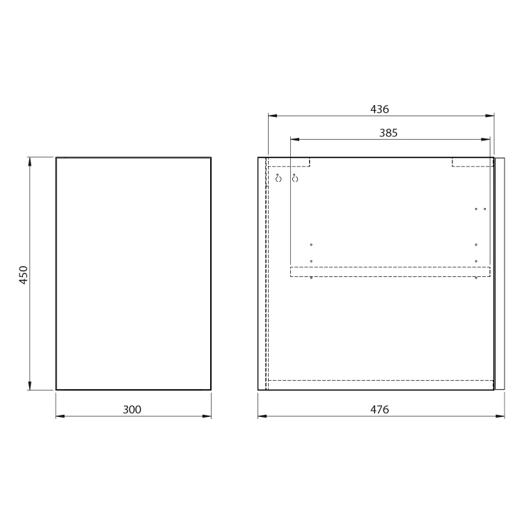 Rysunek techniczny - WAVE szafka wisząca dolna 30x45x47,8cm, prawa/lewa, biała/dąb cuneo