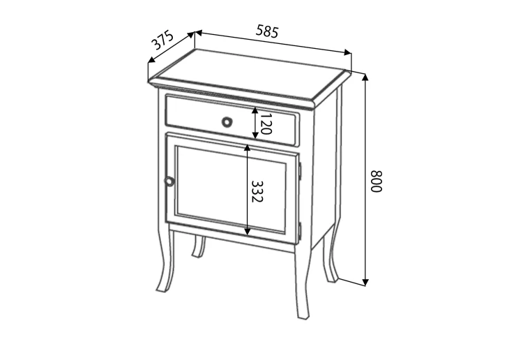 Rysunek techniczny - RETRO szafka 60x80x38cm, buk, lewa