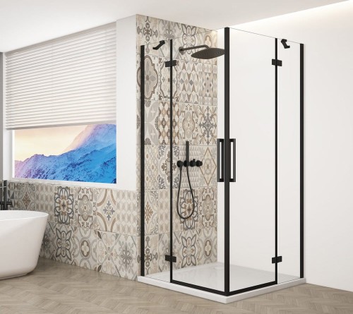 TRINITY BLACK kabina prysznicowa 900x800mm, wejście z rogu, szkło czyste