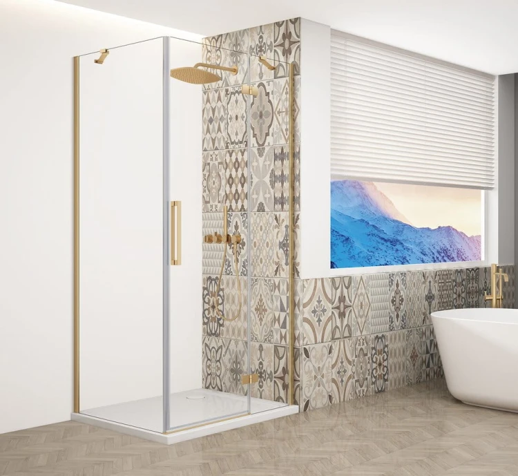 TRINITY GOLD MATT kabina prysznicowa 900x900mm, szkło czyste, prawe