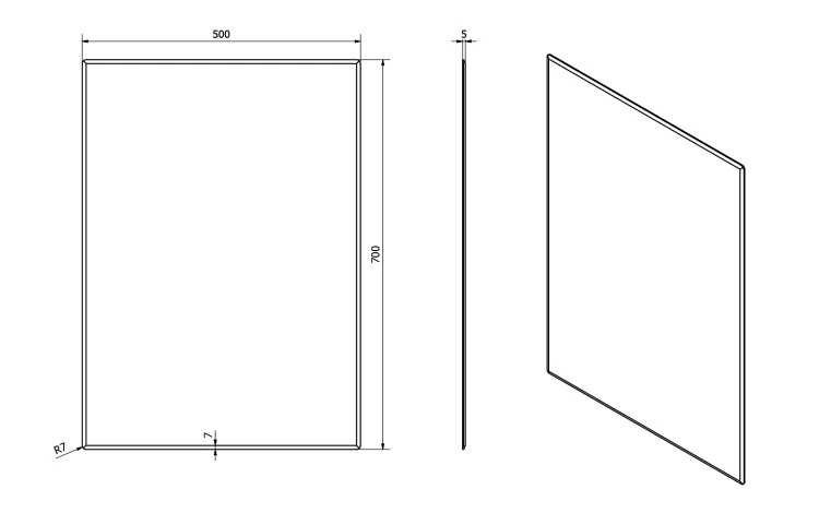 Rysunek techniczny - ACCORD lustro fazowane 50x70cm, CU free