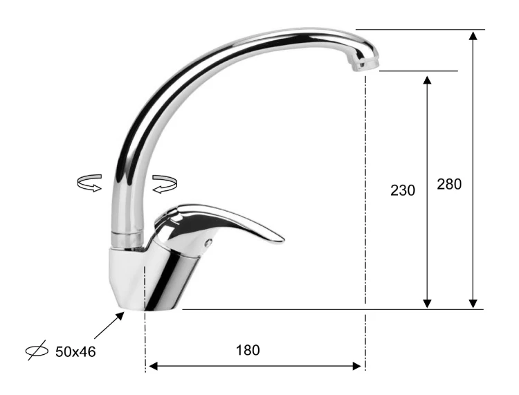 Rysunek techniczny - SALY bateria kuchenna, wysokość 280mm, chrom
