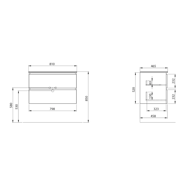 Rysunek techniczny - EZARA szafka pod umywalkę 79,8x52x46cm, sosna rustykalna