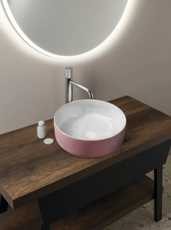 ARDEA ceramiczna umywalka nablatowa, średnica 41cm, biały/różowa #3