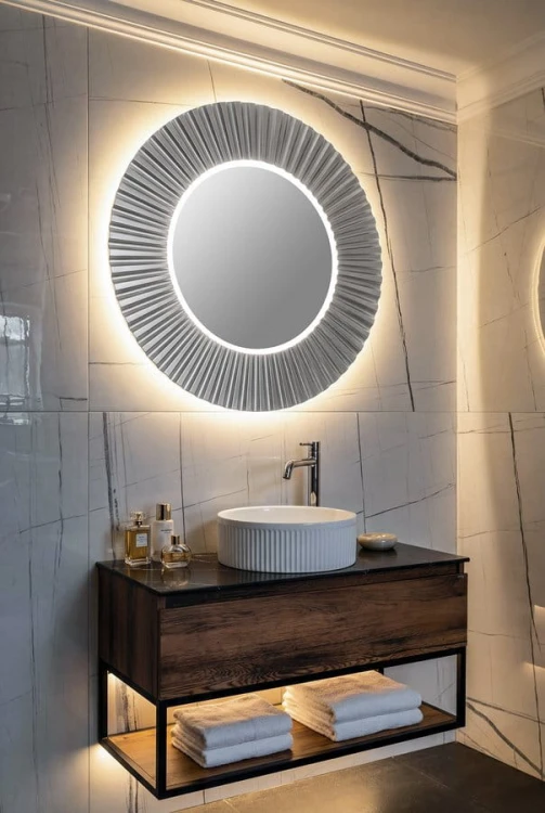 PRIDE STRIP okrągłe lustro z oświetleniem LED w ramie średnica 90cm, srebro #4