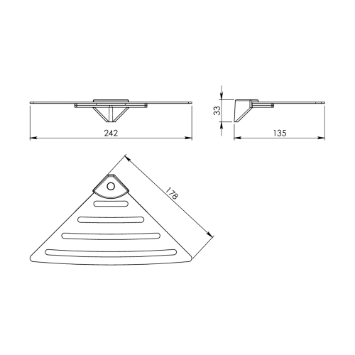 Rysunek techniczny - Półka narożna do kabiny prysznicowej 178x178mm, ABS/stal nierdzewna polerowana