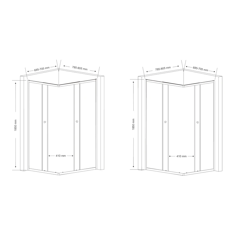 Rysunek techniczny - AGGA prostokątna kabina prysznicowa 800x700mm, szkło czyste