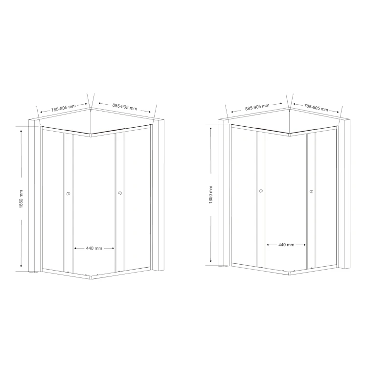 Rysunek techniczny - AGGA prostokątna kabina prysznicowa 900x800mm, szkło czyste