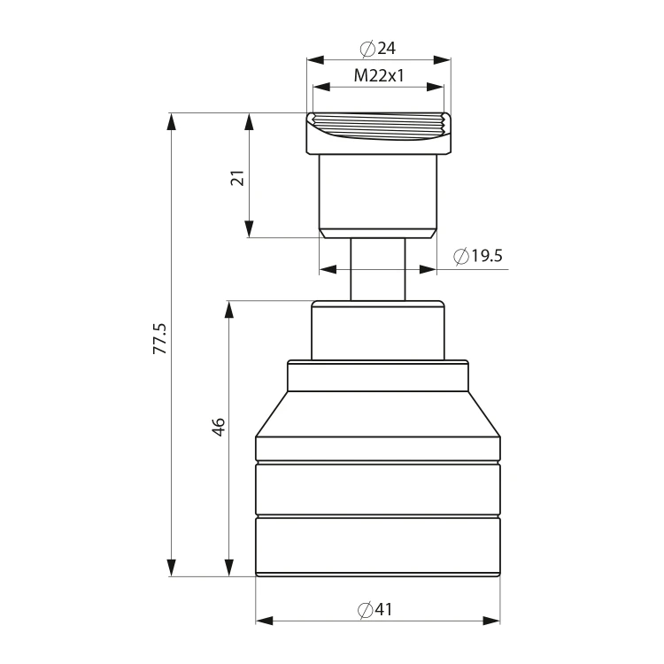 Rysunek techniczny - Perlator z  łącznikiem i redukcją M22x1, chrom