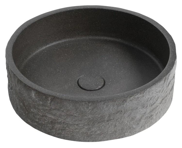 ISPIR betonowa umywalka z odpływem, 40cm, czarny granit