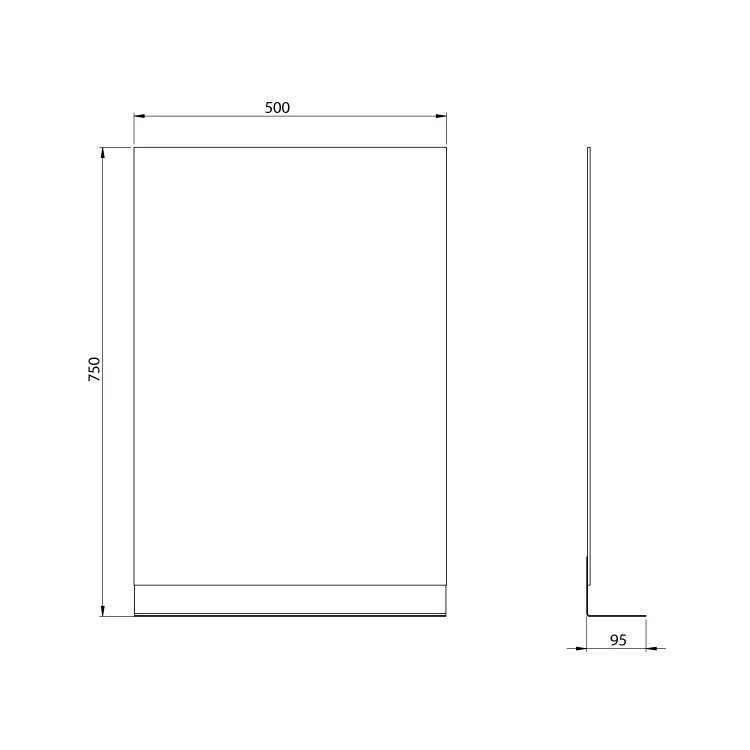 Rysunek techniczny - SECA Lustro z półką 50x75cm, CU free, czarny mat
