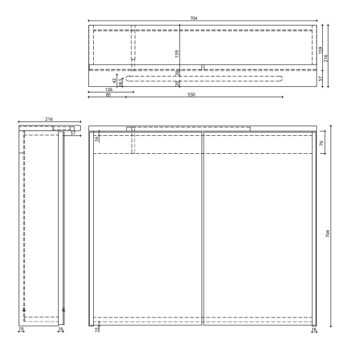 Rysunek techniczny - KAWA STRIP szafka z lustrem, oświetlenie LED 70x70x22cm, biały