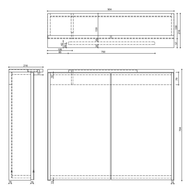 Rysunek techniczny - KAWA STRIP szafka z lustrem, oświetlenie LED 90x70x22cm, biały