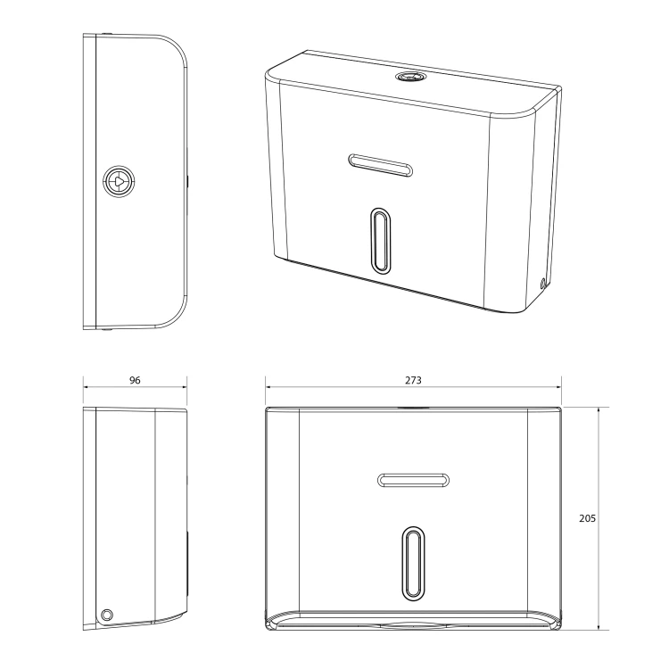 Rysunek techniczny - OLMO zasobnik ręczników papierowych 273x206mm, biały