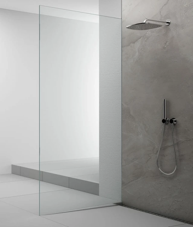 ARCHITEX zestaw do mocowania szkła podłoga-ściana-suft z listwą spadkową, 1615x2105mm, lewy, polerowany aluminium