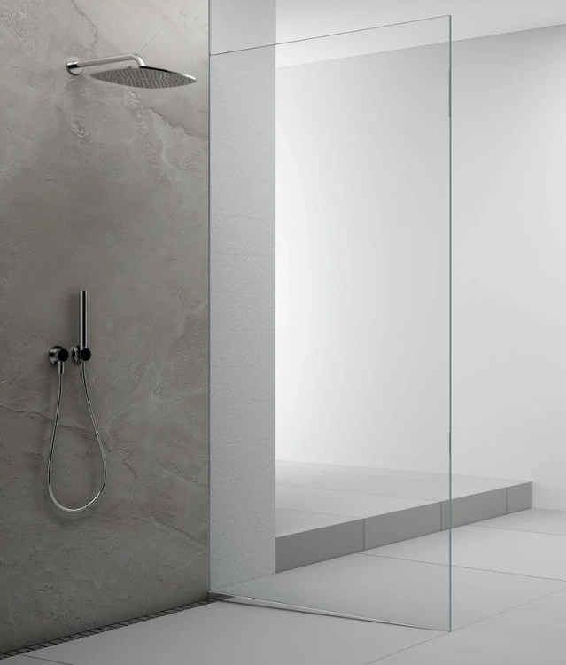 ARCHITEX zestaw do mocowania szkła podłoga-ściana-suft z listwą spadkową, 1615x2105mm, prawy, polerowany aluminium