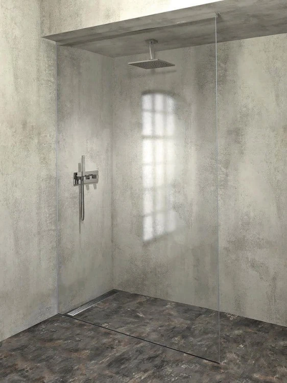 ARCHITEX zestaw do mocowania szkła podłoga-ściana-sufit z listwą spadkową, 1615x2600mm, lewy, polerowany aluminium