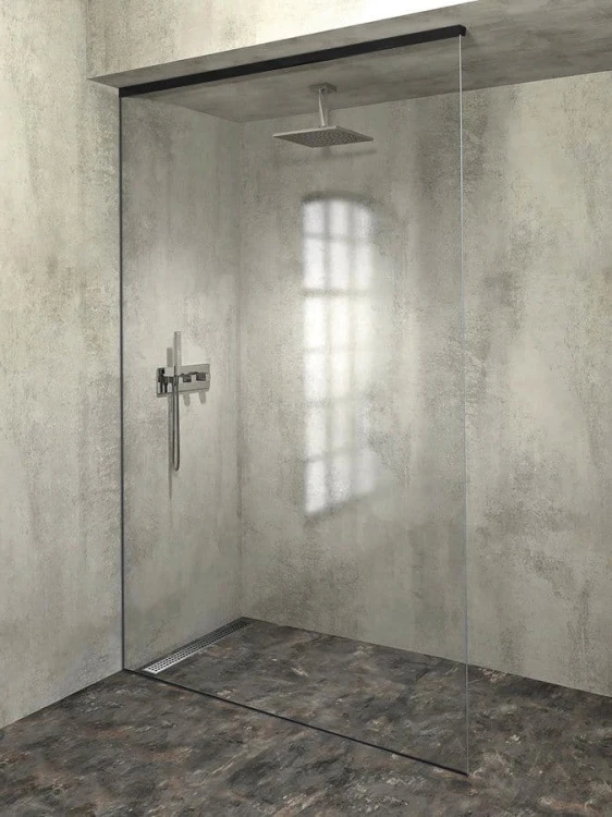 ARCHITEX zestaw do mocowania szkła podłoga-ściana-sufit z listwą spadkową, 1615x2600mm, lewy, czarny mat