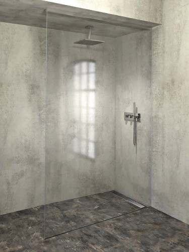ARCHITEX zestaw do mocowania szkła podłoga-ściana-sufit z listwą spadkową, 1615x2600mm, prawy, polerowany aluminium