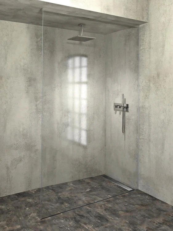 ARCHITEX zestaw do mocowania szkła podłoga-ściana-sufit z listwą spadkową, 1615x2600mm, prawy, polerowany aluminium