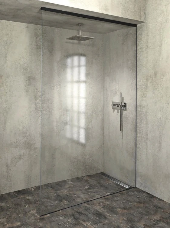 ARCHITEX zestaw do mocowania szkła podłoga-ściana-sufit z listwą spadkową, 1615x2600mm, prawy, czarny mat