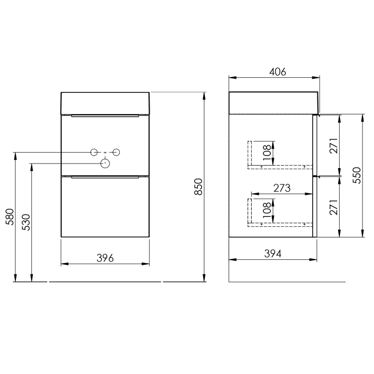 Rysunek techniczny - EMONA szafka umywalkowa 39,4x55x39cm, sosna rustykalna