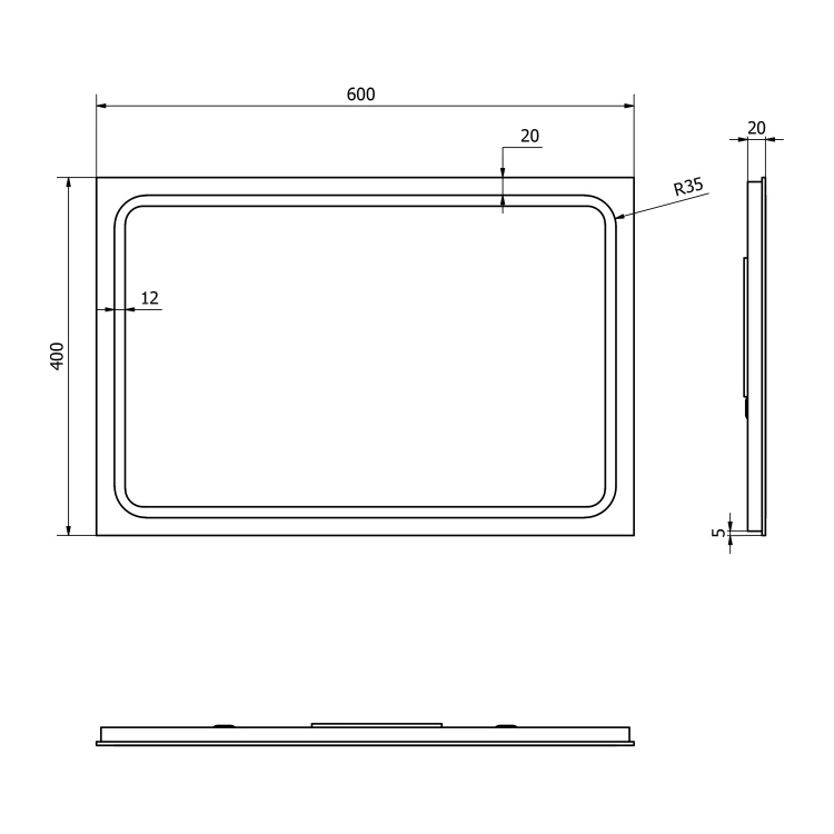 Rysunek techniczny - GEMINI lustro z LED oświetleniem 40x60cm