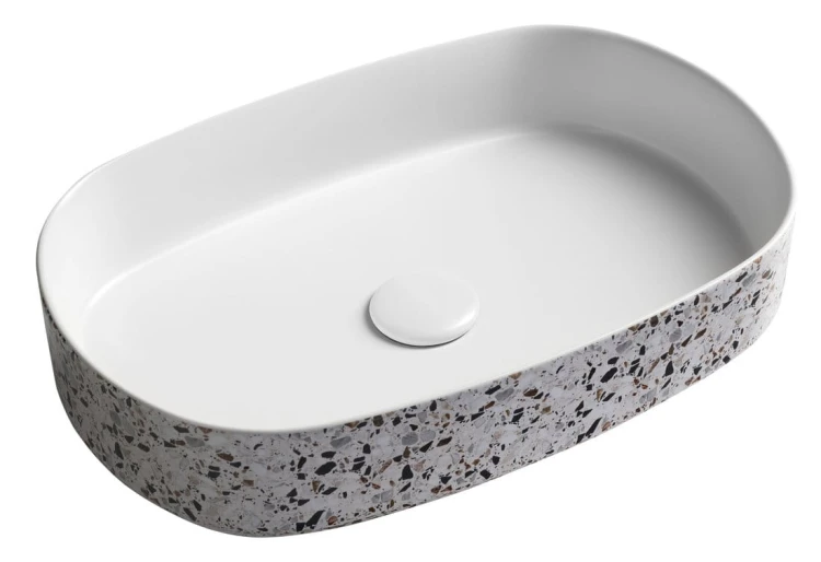 INFINITY OVAL umywalka ceramiczna nablatowa, 55x36cm, terrazzo