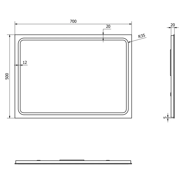 Rysunek techniczny - GEMINI lustro z LED oświetleniem 50x70cm