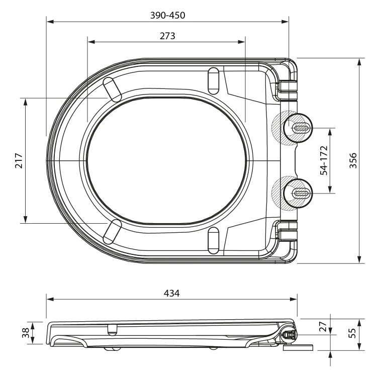 Rysunek techniczny - BOA deska WC, Soft Close, Easy Take, biały