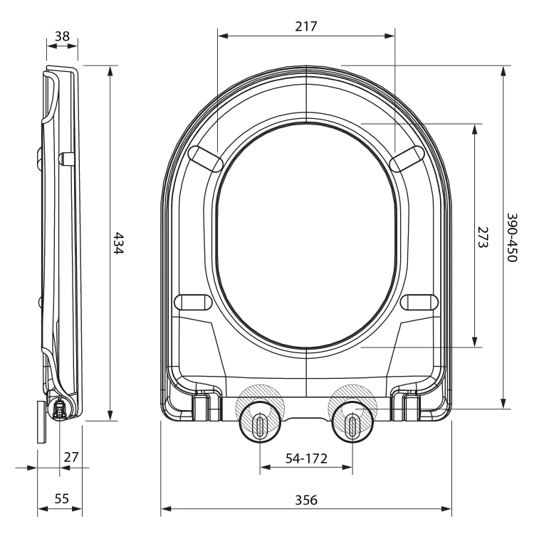 Rysunek techniczny - FICHER Deska WC, Soft Close, Easy Take, biały