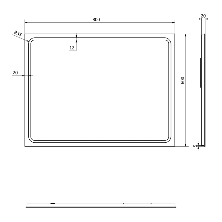 Rysunek techniczny - GEMINI lustro z LED oświetleniem 60x80cm