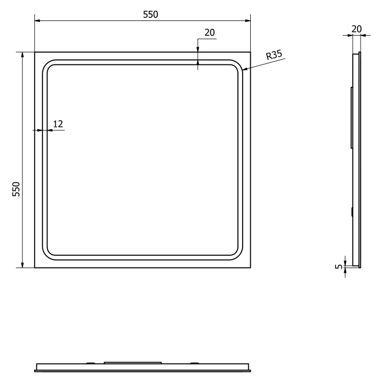 Rysunek techniczny - GEMINI lustro z LED oświetleniem 55x55cm