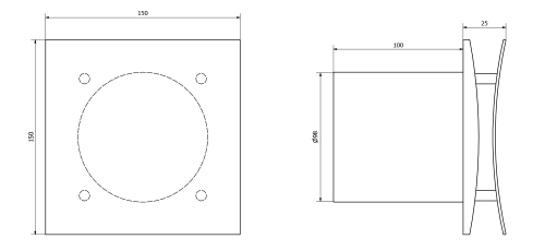 Rysunek techniczny - EIRA łazienkowy wentylator osiowy z wyłącznikiem czasowym, 15W, wylot 100mm, czarny