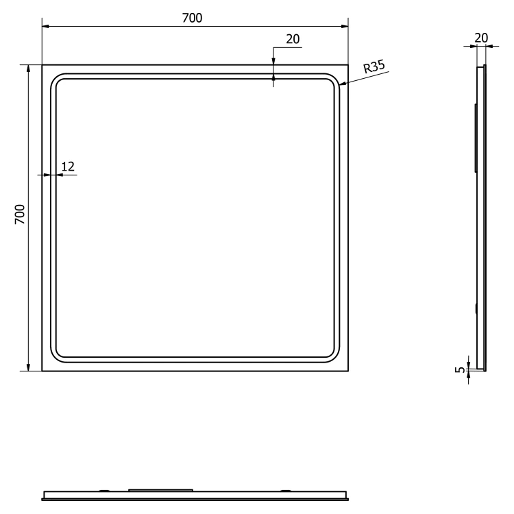 Rysunek techniczny - GEMINI lustro z LED oświetleniem 70x70cm