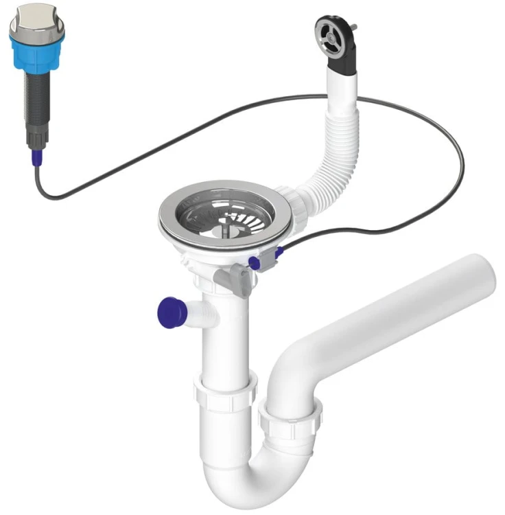 Syfon zlewozmywakowy z przelewem, sterowaniem i kranem, 6/4", z odpływem, DN40