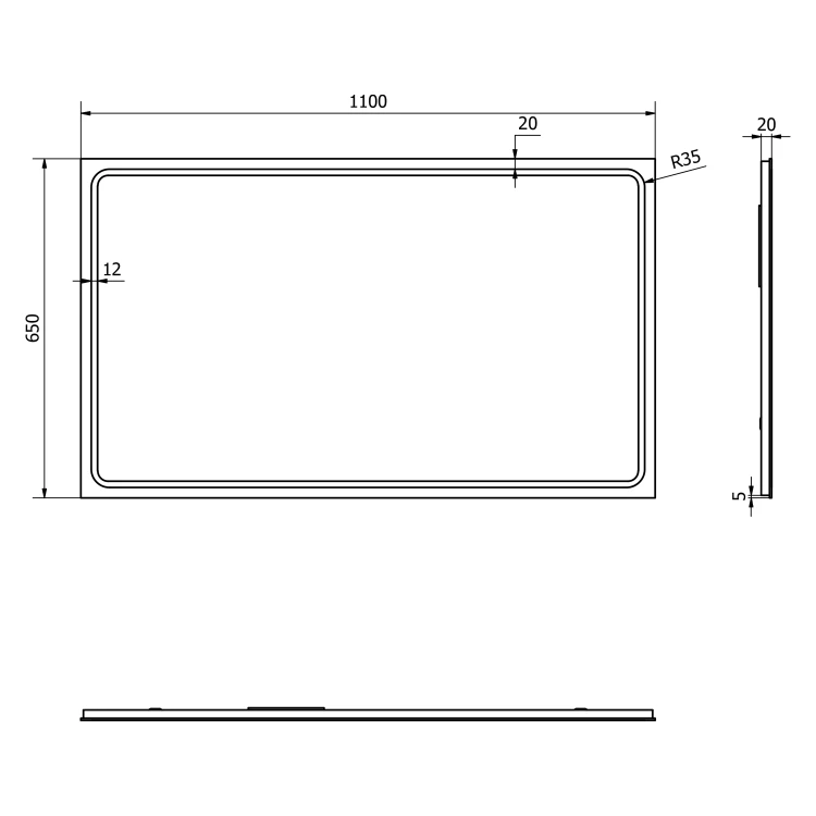 Rysunek techniczny - GEMINI lustro z LED oświetleniem 110x65cm